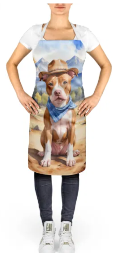 Pit Bull Terrier - Welcome Cowboy Apron for Cooking, Baking and Crafts for Adult Women and Men - Unisex Large