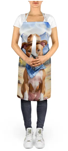 Pit Bull Terrier II - Welcome Cowboy Apron for Cooking, Baking and Crafts for Adult Women and Men - Unisex Large