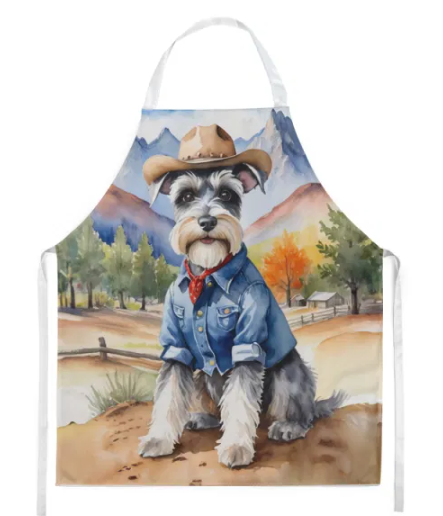 Schnauzer - Welcome Cowboy Apron for Cooking, Baking and Crafts for Adult Women and Men - Unisex Large