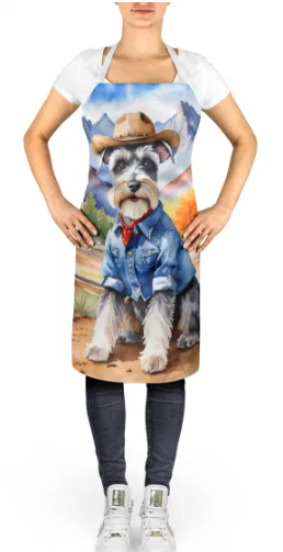 Schnauzer - Welcome Cowboy Apron for Cooking, Baking and Crafts for Adult Women and Men - Unisex Large