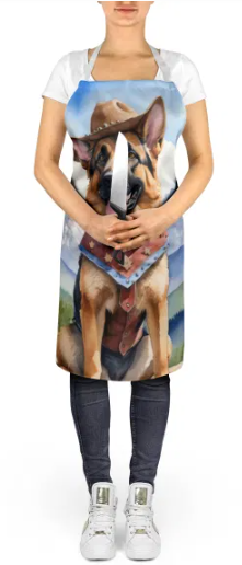 German Shepherd - Welcome Cowboy Apron for Cooking, Baking and Crafts for Adult Women and Men - Unisex Large