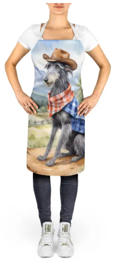 Scottish Deerhound - Welcome Cowboy Apron for Cooking, Baking and Crafts for Adult Women and Men - Unisex Large