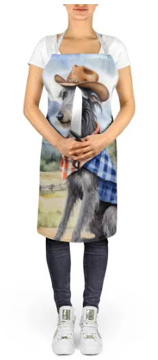 Scottish Deerhound - Welcome Cowboy Apron for Cooking, Baking and Crafts for Adult Women and Men - Unisex Large