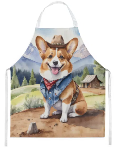 Corgi - Welcome Cowboy Apron for Cooking, Baking and Crafts for Adult Women and Men - Unisex Large