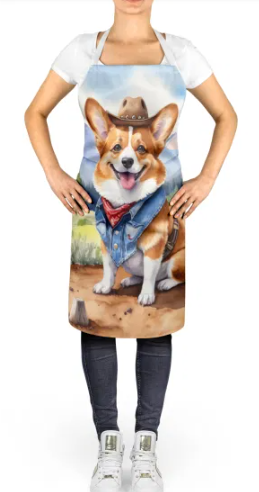 Corgi - Welcome Cowboy Apron for Cooking, Baking and Crafts for Adult Women and Men - Unisex Large