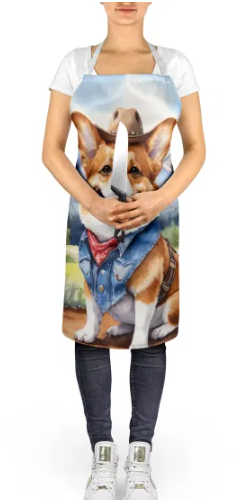 Corgi - Welcome Cowboy Apron for Cooking, Baking and Crafts for Adult Women and Men - Unisex Large