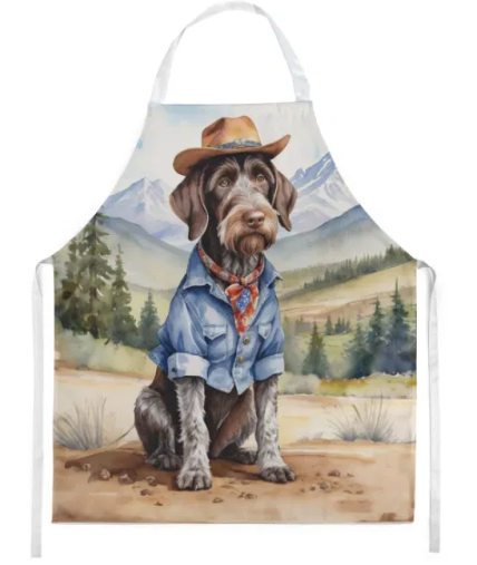 German Wirehaired Pointer - Welcome Cowboy Apron for Cooking, Baking and Crafts for Adult Women and Men - Unisex Large