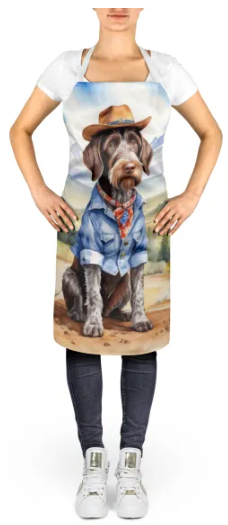 German Wirehaired Pointer - Welcome Cowboy Apron for Cooking, Baking and Crafts for Adult Women and Men - Unisex Large