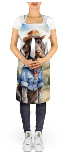 German Wirehaired Pointer - Welcome Cowboy Apron for Cooking, Baking and Crafts for Adult Women and Men - Unisex Large