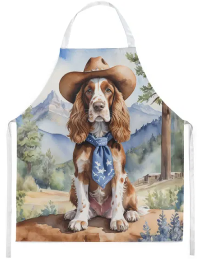 English Cocker Spaniel - Welcome Cowboy Apron for Cooking, Baking and Crafts for Adult Women and Men - Unisex Large