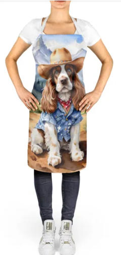 Cocker Spaniel II - Welcome Cowboy Apron for Cooking, Baking and Crafts for Adult Women and Men - Unisex Large