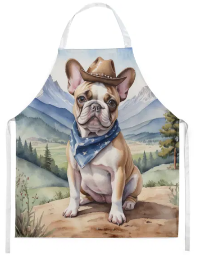 French Bulldog III - Welcome Cowboy Apron for Cooking, Baking and Crafts for Adult Women and Men - Unisex Large