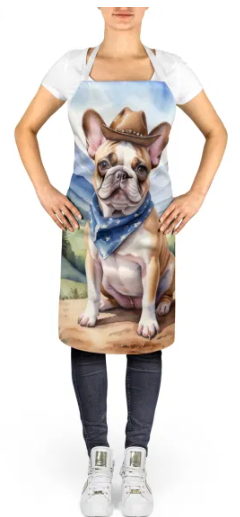 French Bulldog - Welcome Cowboy Apron for Cooking, Baking and Crafts for Adult Women and Men - Unisex Large