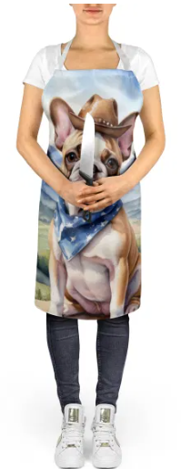 French Bulldog III - Welcome Cowboy Apron for Cooking, Baking and Crafts for Adult Women and Men - Unisex Large