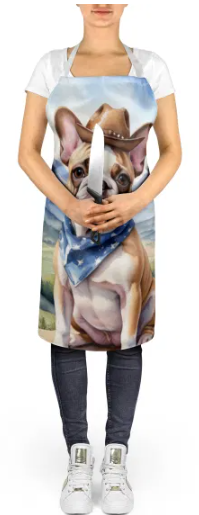 French Bulldog - Welcome Cowboy Apron for Cooking, Baking and Crafts for Adult Women and Men - Unisex Large