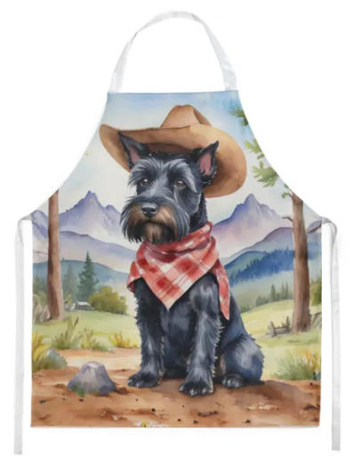 Scottish Terrier - Welcome Cowboy Apron for Cooking, Baking and Crafts for Adult Women and Men - Unisex Large