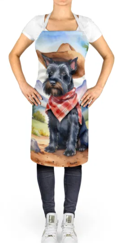 Scottish Terrier - Welcome Cowboy Apron for Cooking, Baking and Crafts for Adult Women and Men - Unisex Large