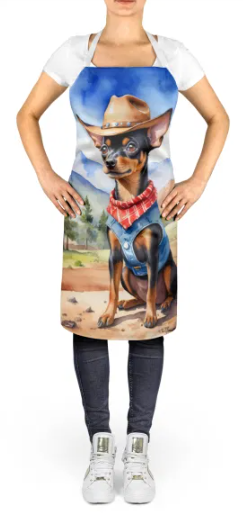 Miniature Pinscher - Welcome Cowboy Apron for Cooking, Baking and Crafts for Adult Women and Men - Unisex Large