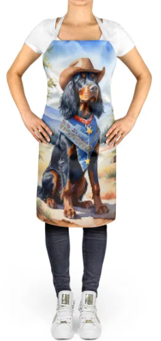 Gordon Setter - Welcome Cowboy Apron for Cooking, Baking and Crafts for Adult Women and Men - Unisex Large