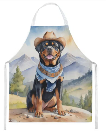 Rottweiler - Welcome Cowboy Apron for Cooking, Baking and Crafts for Adult Women and Men - Unisex Large