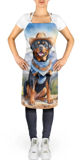 Rottweiler - Welcome Cowboy Apron for Cooking, Baking and Crafts for Adult Women and Men - Unisex Large