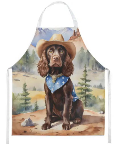 Boykin Spaniel - Welcome Cowboy Apron for Cooking, Baking and Crafts for Adult Women and Men - Unisex Large