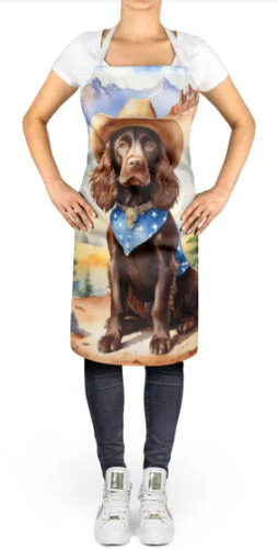 Boykin Spaniel - Welcome Cowboy Apron for Cooking, Baking and Crafts for Adult Women and Men - Unisex Large