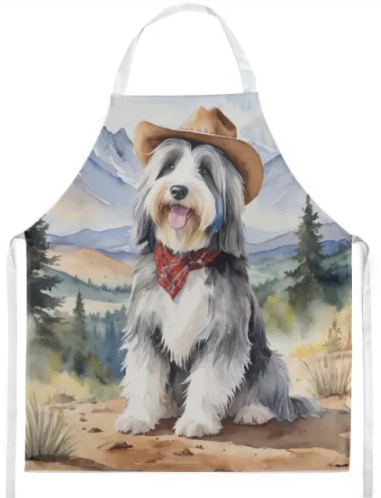 Bearded Collie - Welcome Cowboy Apron for Cooking, Baking and Crafts for Adult Women and Men - Unisex Large