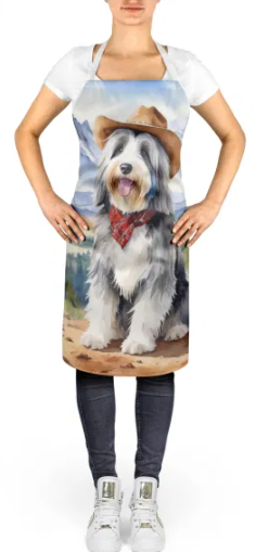 Bearded Collie - Welcome Cowboy Apron for Cooking, Baking and Crafts for Adult Women and Men - Unisex Large