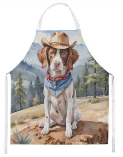 Brittany Spaniel - Welcome Cowboy Apron for Cooking, Baking and Crafts for Adult Women and Men - Unisex Large