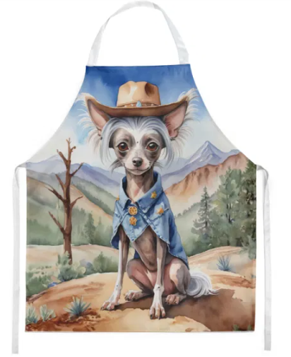 Chinese Crested - Welcome Cowboy Apron for Cooking, Baking and Crafts for Adult Women and Men - Unisex Large