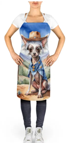 Chinese Crested - Welcome Cowboy Apron for Cooking, Baking and Crafts for Adult Women and Men - Unisex Large