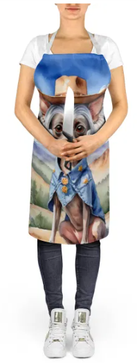 Chinese Crested - Welcome Cowboy Apron for Cooking, Baking and Crafts for Adult Women and Men - Unisex Large