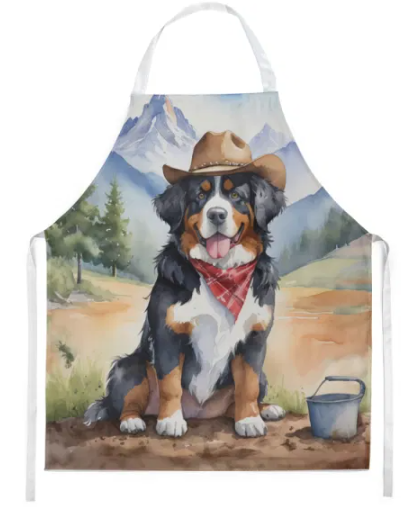 Bernese Mountain Dog II - Welcome Cowboy Apron for Cooking, Baking and Crafts for Adult Women and Men - Unisex Large