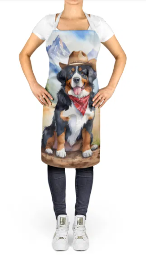 Bernese Mountain Dog II - Welcome Cowboy Apron for Cooking, Baking and Crafts for Adult Women and Men - Unisex Large