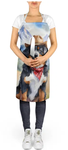 Bernese Mountain Dog II - Welcome Cowboy Apron for Cooking, Baking and Crafts for Adult Women and Men - Unisex Large