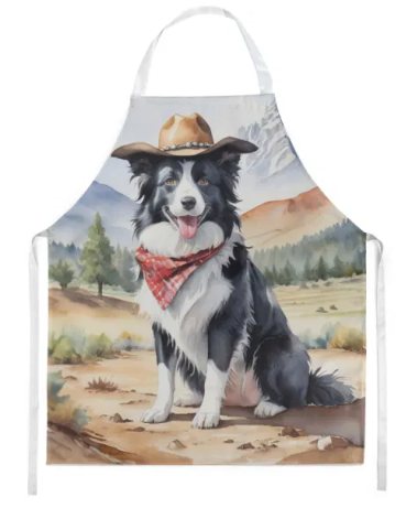 Border Collie - Welcome Cowboy Apron for Cooking, Baking and Crafts for Adult Women and Men - Unisex Large
