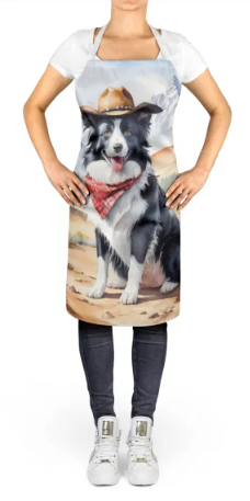 Border Collie - Welcome Cowboy Apron for Cooking, Baking and Crafts for Adult Women and Men - Unisex Large