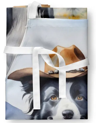 Border Collie - Welcome Cowboy Apron for Cooking, Baking and Crafts for Adult Women and Men - Unisex Large