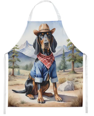 Black and Tan Coonhound - Welcome Cowboy Apron for Cooking, Baking and Crafts for Adult Women and Men - Unisex Large