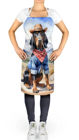 Black and Tan Coonhound - Welcome Cowboy Apron for Cooking, Baking and Crafts for Adult Women and Men - Unisex Large