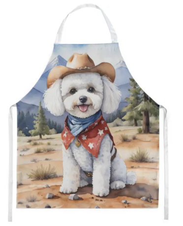 Bichon Frise II - Welcome Cowboy Apron for Cooking, Baking and Crafts for Adult Women and Men - Unisex Large