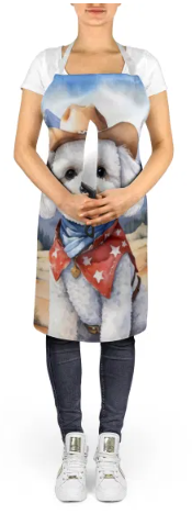 Bichon Frise II - Welcome Cowboy Apron for Cooking, Baking and Crafts for Adult Women and Men - Unisex Large