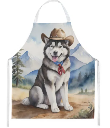 Alaskan Malamute - Welcome Cowboy Apron for Cooking, Baking and Crafts for Adult Women and Men - Unisex Large