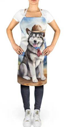 Alaskan Malamute - Welcome Cowboy Apron for Cooking, Baking and Crafts for Adult Women and Men - Unisex Large