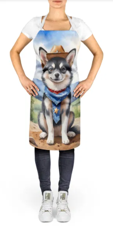 Alaskan Klee Kai - Welcome Cowboy Apron for Cooking, Baking and Crafts for Adult Women and Men - Unisex Large