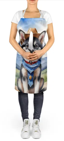 Alaskan Klee Kai - Welcome Cowboy Apron for Cooking, Baking and Crafts for Adult Women and Men - Unisex Large