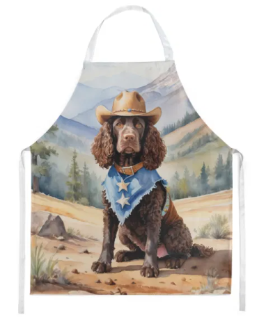 American Water Spaniel - Welcome Cowboy Apron for Cooking, Baking and Crafts for Adult Women and Men - Unisex Large