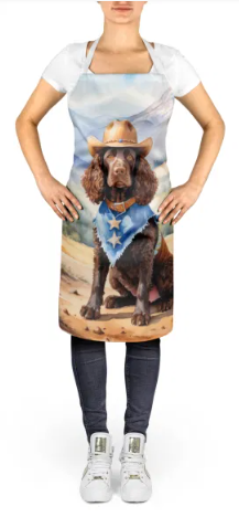 American Water Spaniel - Welcome Cowboy Apron for Cooking, Baking and Crafts for Adult Women and Men - Unisex Large