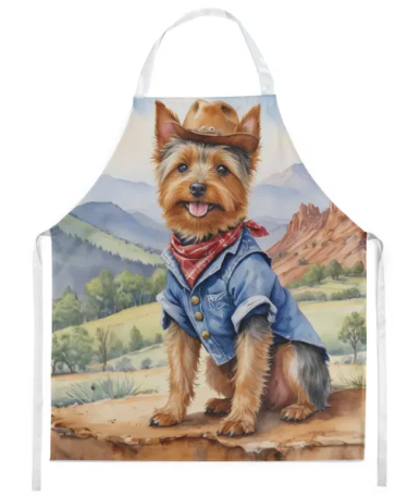 Australian Terrier - Welcome Cowboy Apron for Cooking, Baking and Crafts for Adult Women and Men - Unisex Large